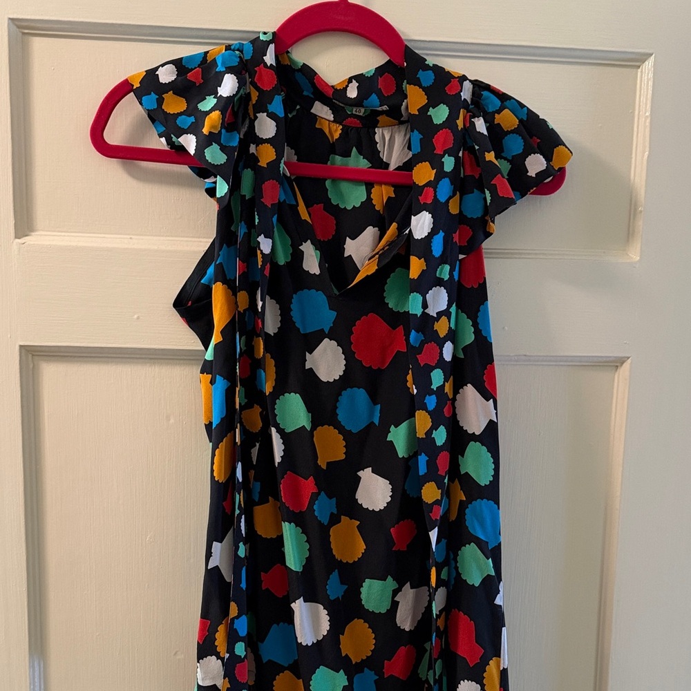 Vintage Saint Laurent Black Top with Red, Blue, Green & Yellow Print